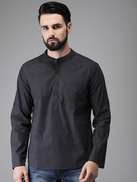 

Anouk Men Navy Blue & White Printed Straight Kurta
