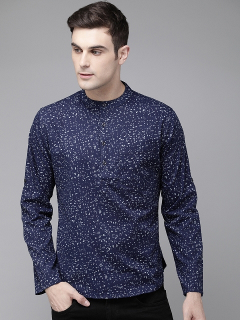 

Anouk Men Navy Blue Printed Straight Kurta