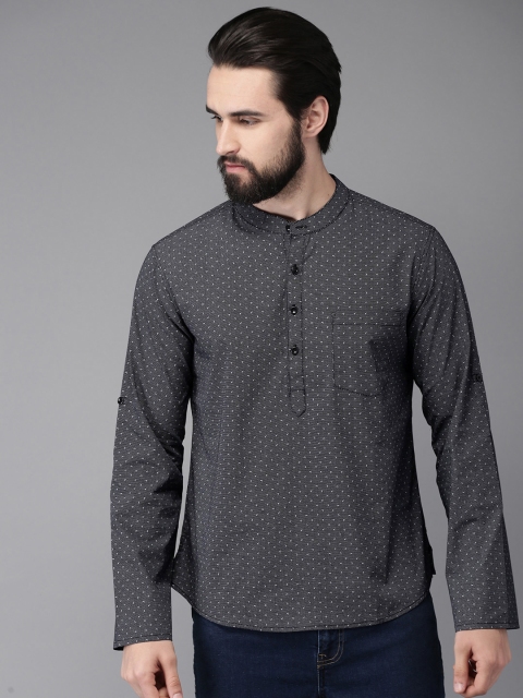 

Anouk Men Black & Grey Printed Straight Kurta