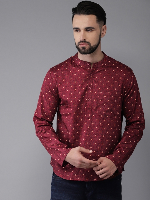 

Anouk Men Maroon & Navy Blue Printed Straight Kurta