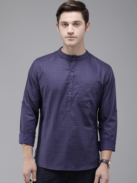

Anouk Men Navy Blue & Beige Printed Straight Kurta