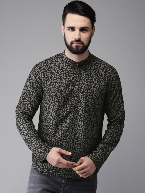 

Anouk Men Black & Grey Printed Straight Kurta
