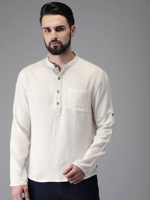 

Anouk Men White Solid Straight Kurta