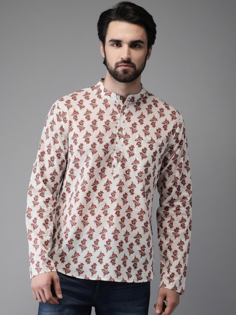 

Anouk Men Off-White & Orange Printed Straight Kurta