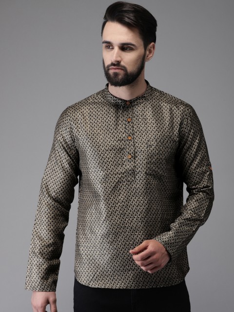 

Anouk Men Gold-Toned & Black Printed Straight Kurta