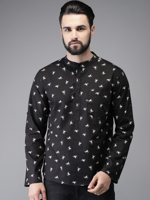 

Anouk Men Black & White Printed Straight Kurta