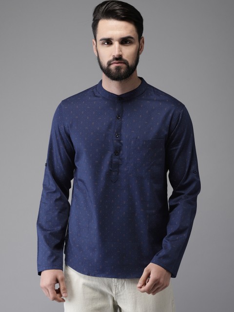 

Anouk Men Navy Blue & Dark Beige Printed Straight Short Kurta