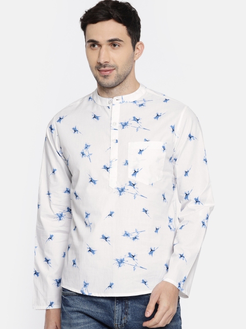 

Anouk Men White & Blue Printed Straight Kurta