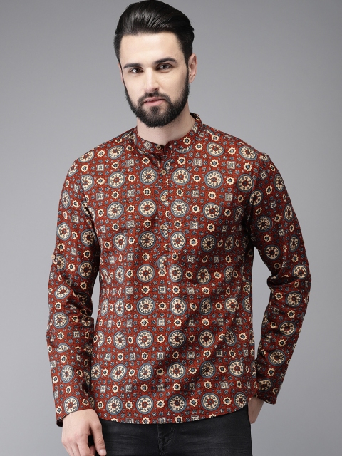 

Anouk Men Maroon & Cream-Coloured Printed Straight Kurta