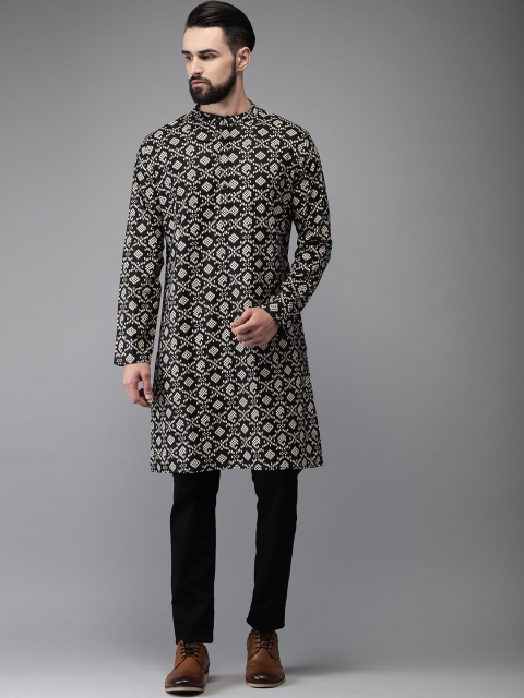 

Anouk Men Black & Off-White Printed Straight Kurta