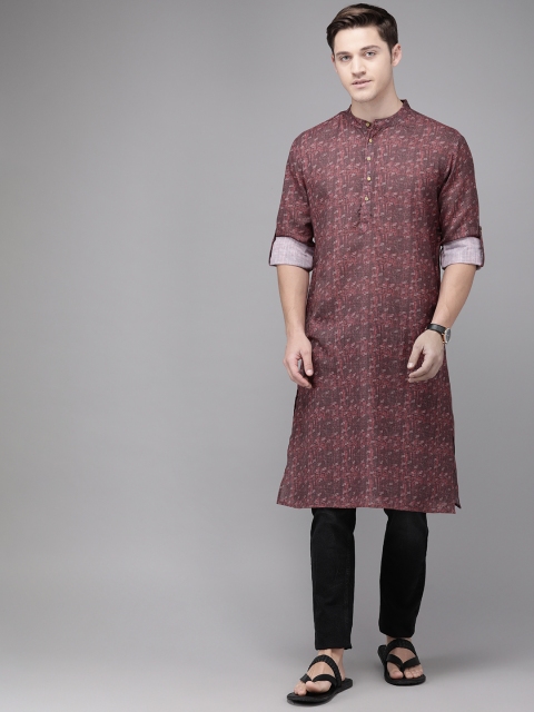 

Anouk Men Maroon & Black Printed Straight Kurta