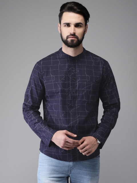 

Anouk Men Navy Blue Printed Straight Short Kurta