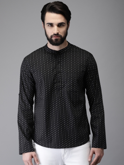 

Anouk Men Black & White Printed Straight Short Kurta