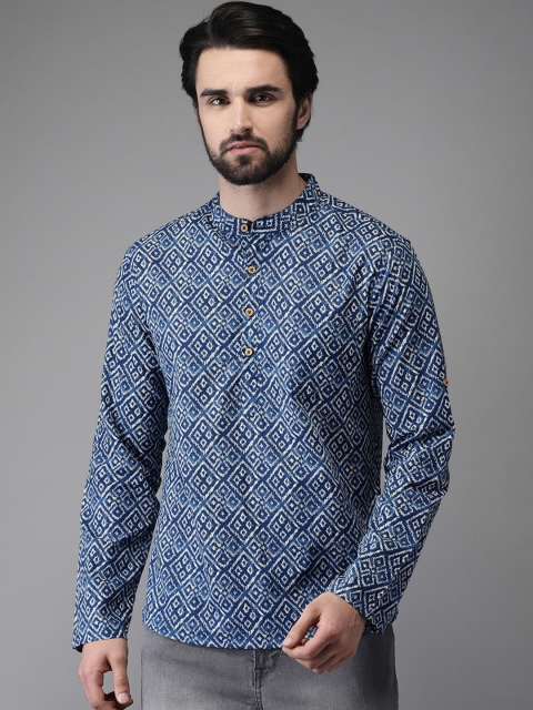 

Anouk Men Navy Blue & Off-White Printed Straight Kurta