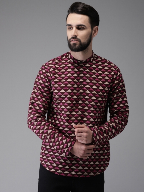 

Anouk Men Maroon & Beige Printed Straight Kurta