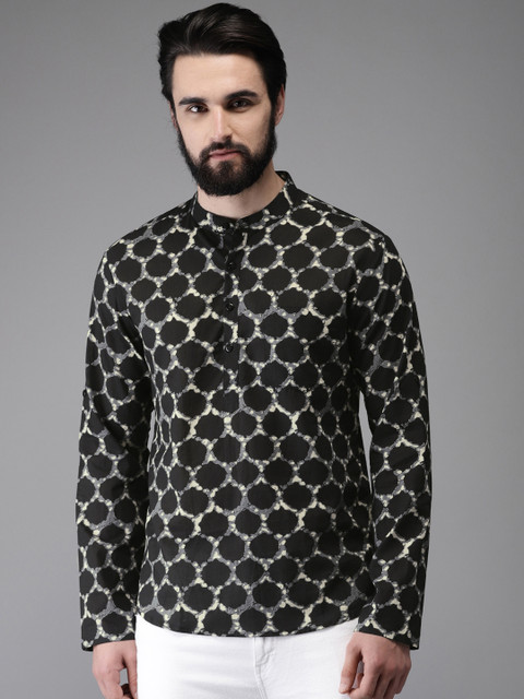 

Anouk Men Black & Beige Printed Straight Kurta