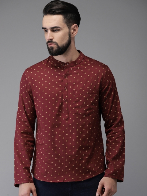 

Anouk Men Maroon & Mustard Yellow Printed Straight Kurta