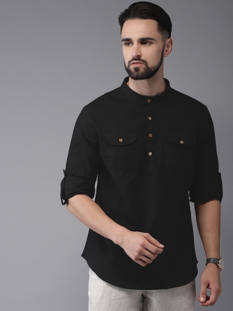 

Anouk Men Black Solid Straight Kurta
