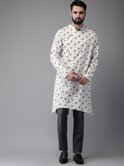 

Anouk Men White & Beige Floral Print Straight Kurta