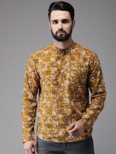 

Anouk Men Mustard Yellow & Grey Printed Straight Kurta