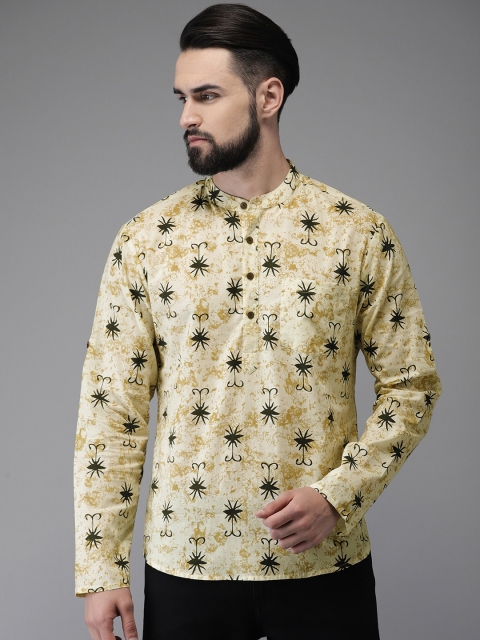 

Anouk Men Cream-Coloured & Black Printed Straight Kurta