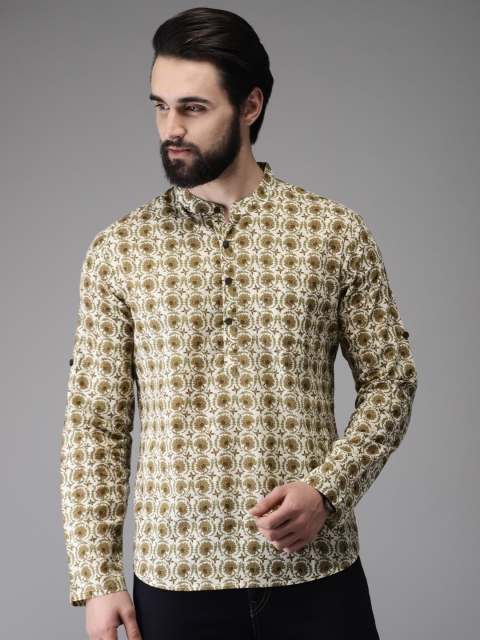 

Anouk Men Beige & Olive Green Printed Straight Kurta