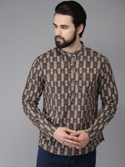 

Anouk Men Brown & Off-White Printed Straight Kurta