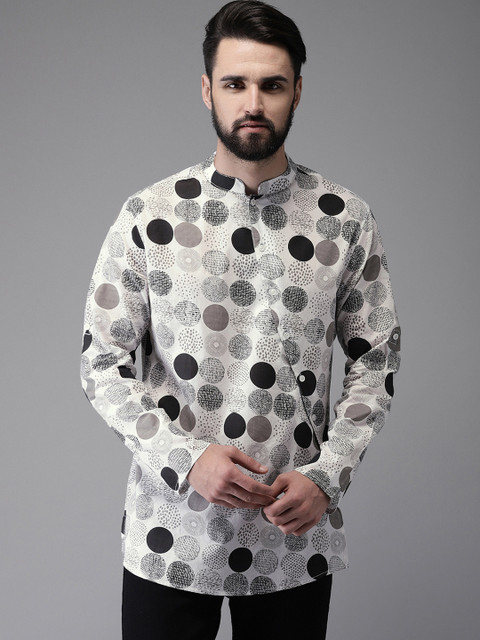 

Anouk Men White & Black Printed Straight Kurta