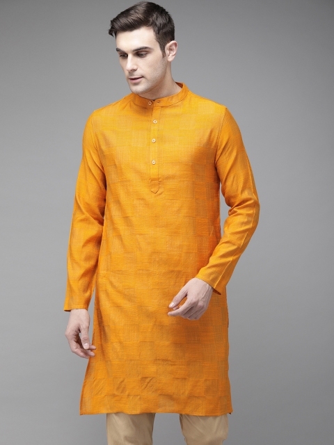 

Anouk Men Mustard Yellow Self-Checked Straight Kurta