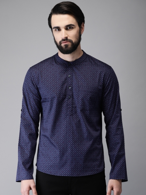 

Anouk Men Navy Blue & Red Printed Straight Short Kurta