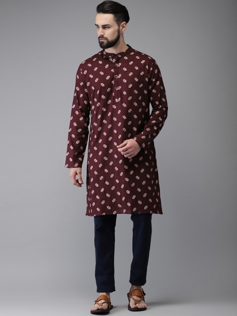 

Anouk Men Burgundy & Peach-Coloured Printed Straight Kurta