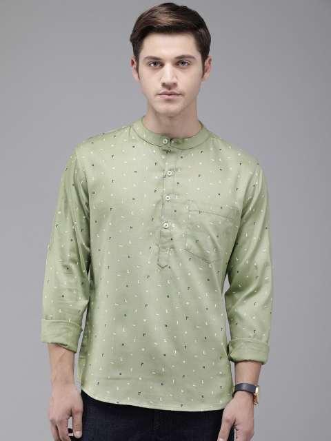 

Anouk Men Sea Green & White Printed Straight Kurta