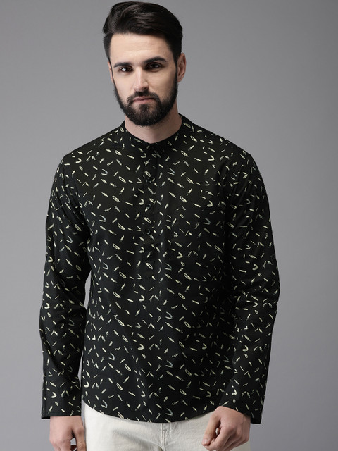

Anouk Men Black & Cream-Coloured Quirky Print Straight Short Kurta