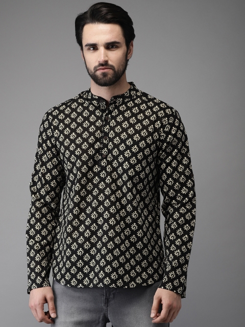 

Anouk Men Black & Beige Printed Straight Kurta