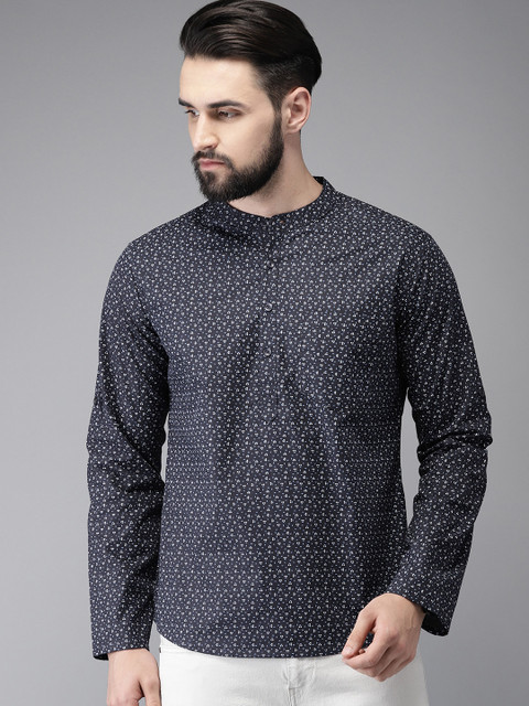 

Anouk Men Navy Blue & White Printed Straight Kurta