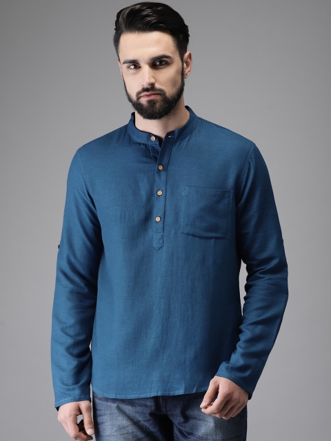 

Anouk Men Teal Solid Straight Kurta