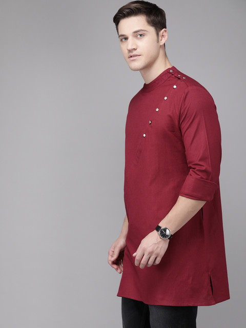 

Anouk Men Maroon Solid Straight Kurta