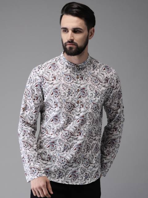 

Anouk Men White & Maroon Printed Straight Kurta