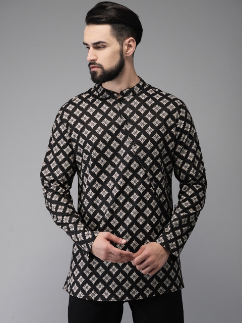 

Anouk Men Black & Off-White Printed Straight Kurta