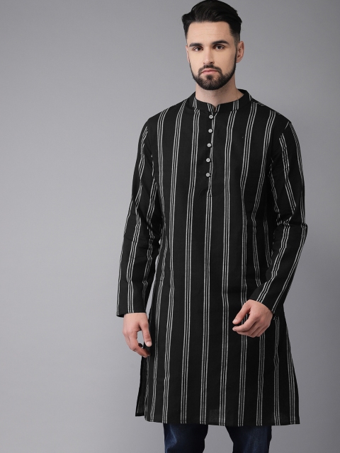 

Anouk Men Black & Grey Striped Straight Kurta