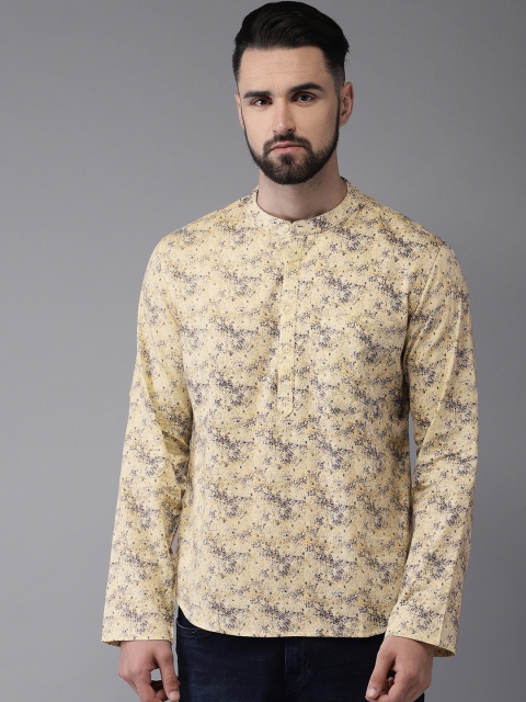 

Anouk Men Cream-Coloured & Navy Blue Printed Straight Kurta