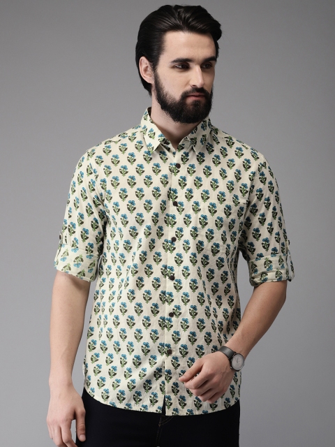 

Anouk Men Beige & Blue Regular Fit Printed Casual Shirt