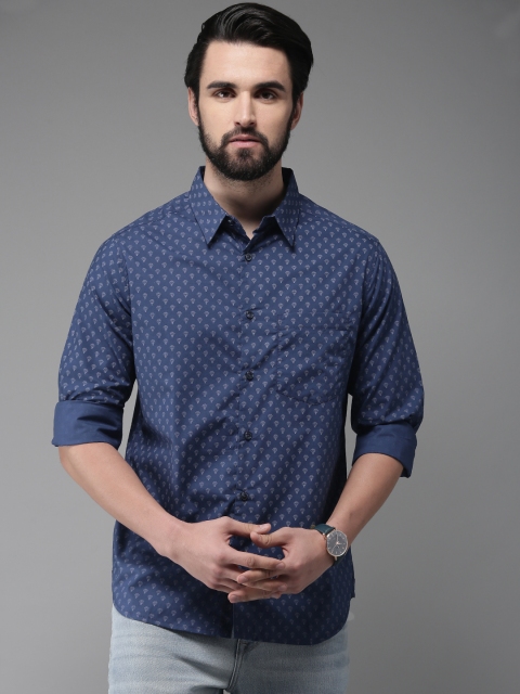 

Anouk Men Navy Blue Regular Fit Printed Casual Shirt