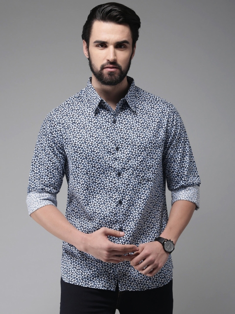 

Anouk Men Navy Blue & White Regular Fit Printed Casual Shirt