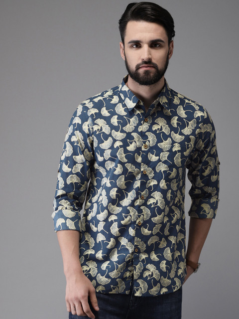 

Anouk Men Navy Blue & Beige Regular Fit Printed Casual Shirt