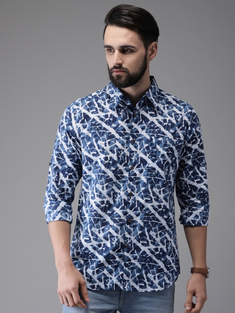 

Anouk Men Navy Blue & White Regular Fit Printed Casual Shirt