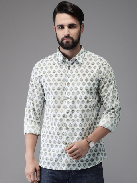 

Anouk Men White & Green Regular Fit Printed Casual Shirt