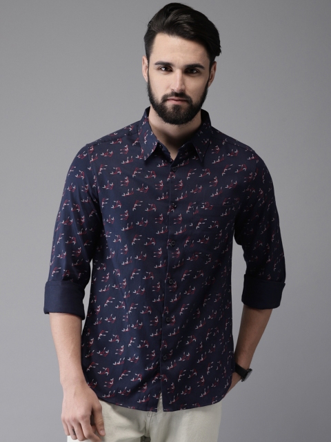 

Anouk Men Navy Blue Regular Fit Printed Casual Shirt