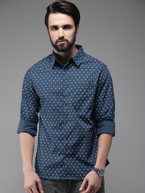 

Anouk Men Navy Blue Regular Fit Printed Casual Shirt