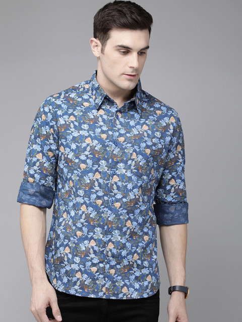 

Anouk Men Blue & Green Regular Fit Printed Casual Shirt